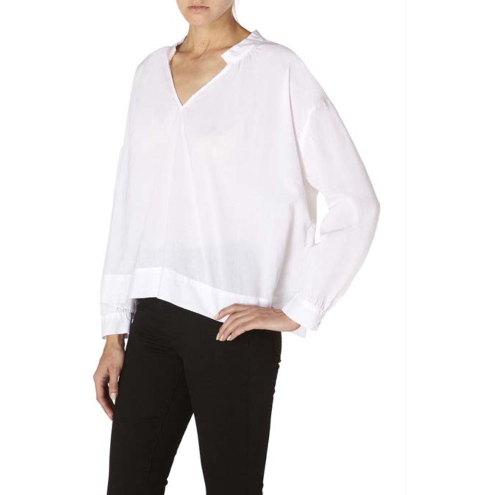 Enza Costa‎ Poet Blouse White V-Neck Blouse Sz Medium